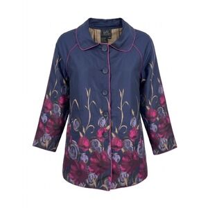 NWOT‎ UBU Reversible Floral Rain Jacket Navy Blue Taupe Button Front PM N0921B